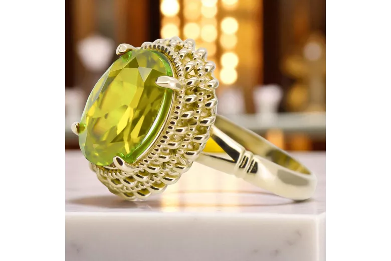 14K жълто злато Жълт перидот Пръстен Винтидж бижута vrc068y